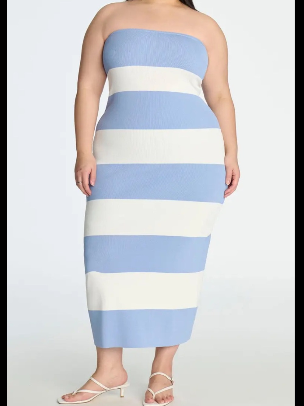 Eloquii Light Blue and White Strapless Maxi Skirt